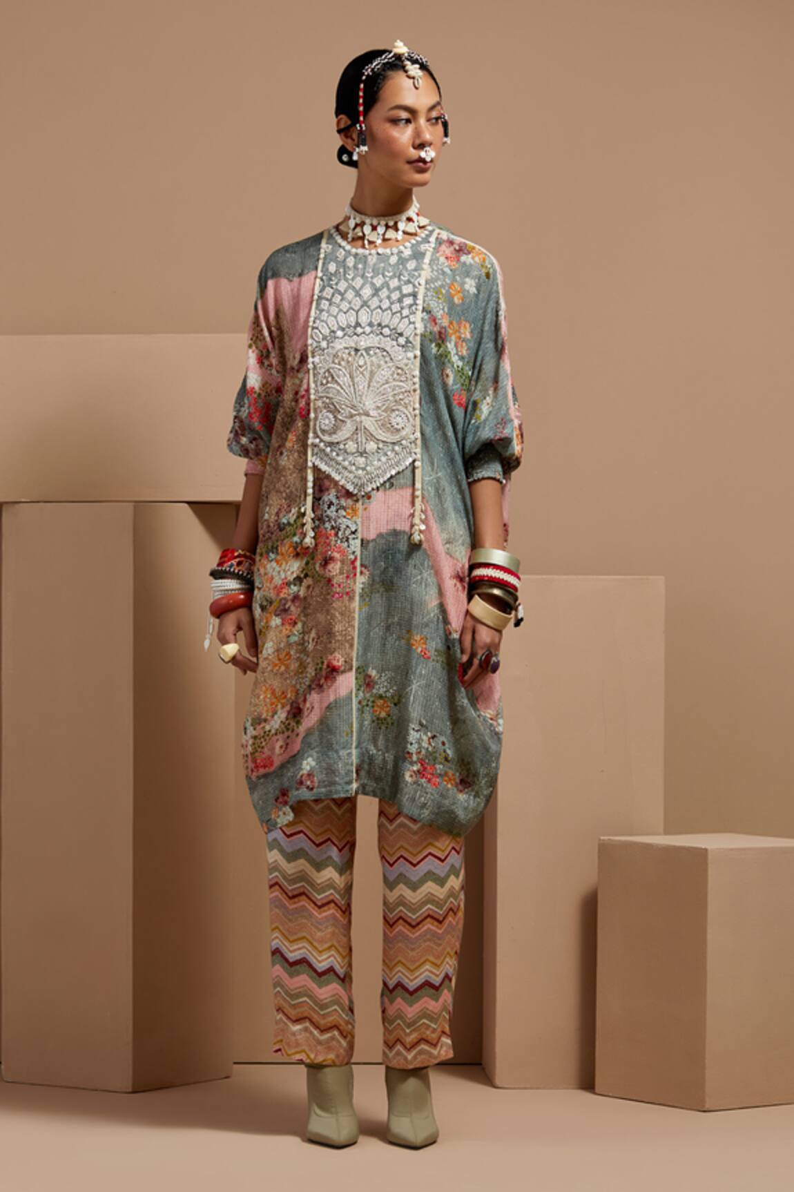 ASEEM KAPOOR Embroidered Multi Tunic & Trouser Set 