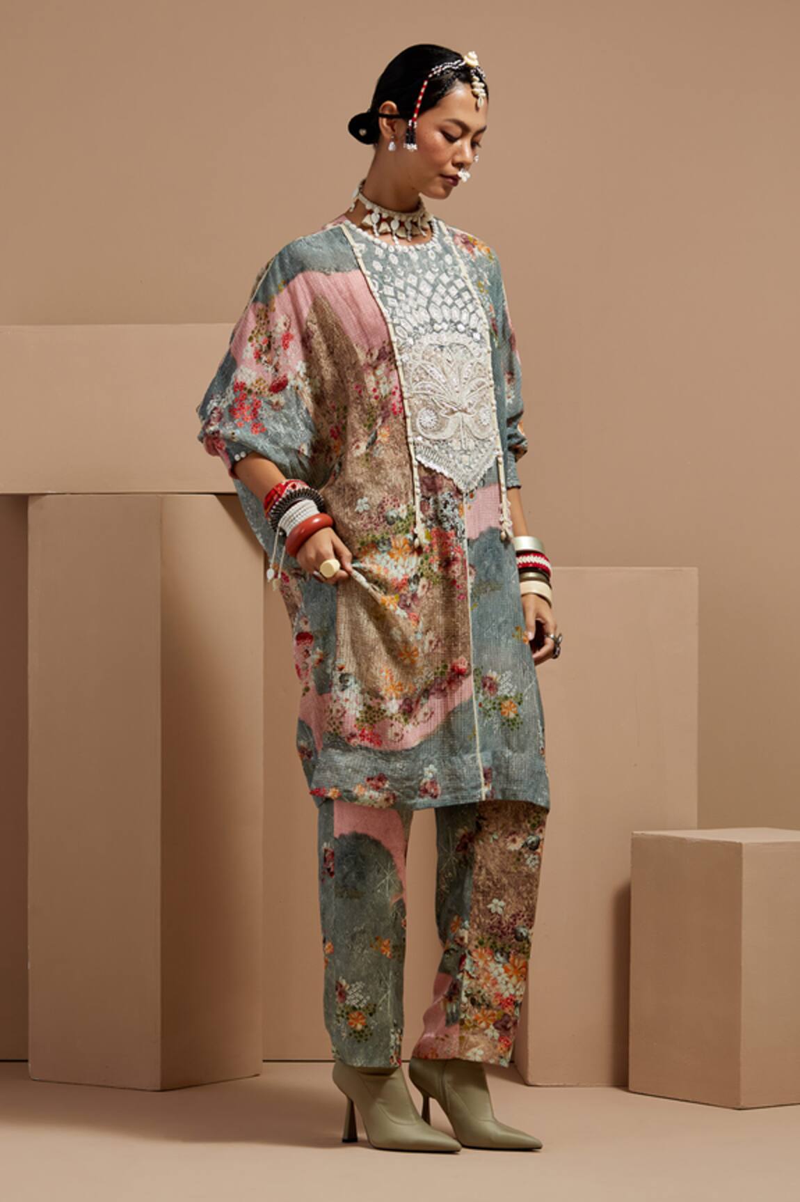 ASEEM KAPOOR Floral Embroidered Tunic & Trouser Set 