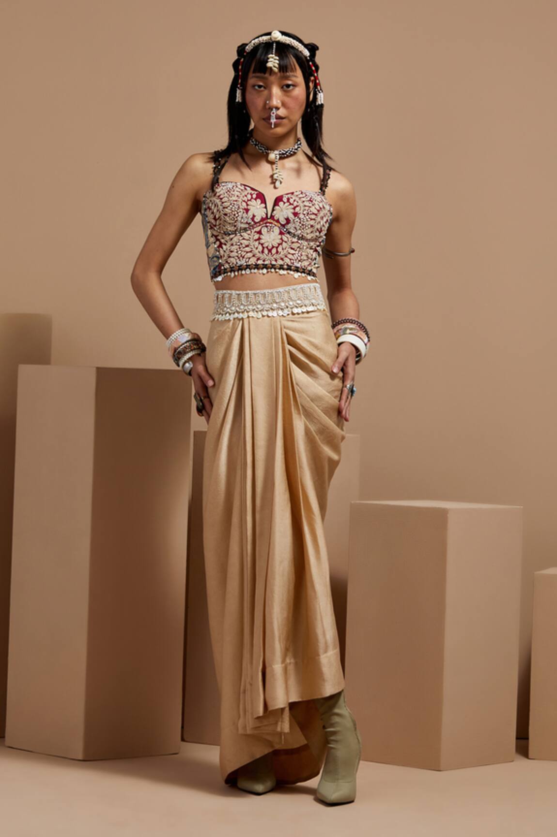 ASEEM KAPOOR Shocking Pink Embroidered Corset Blouse 