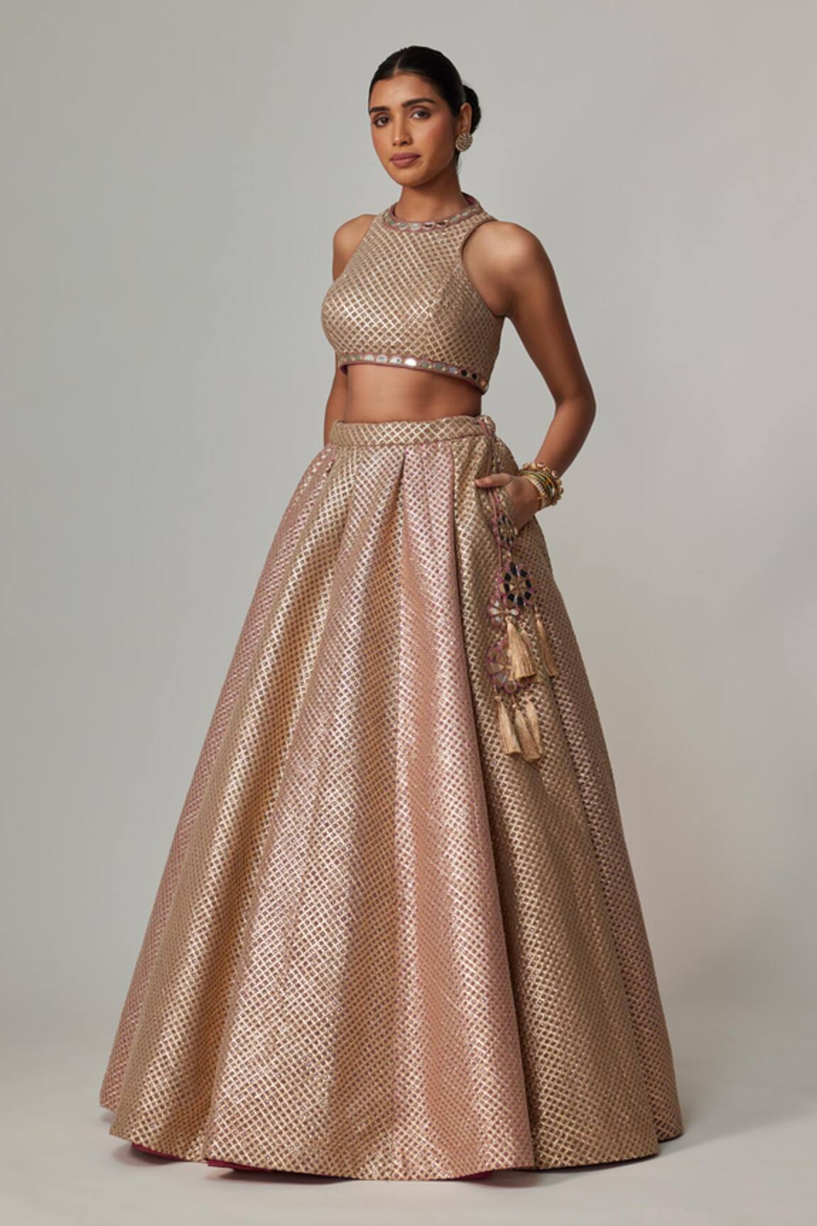 Vvani by Vani Vats Deep Beige Multicolor Lehenga Set 