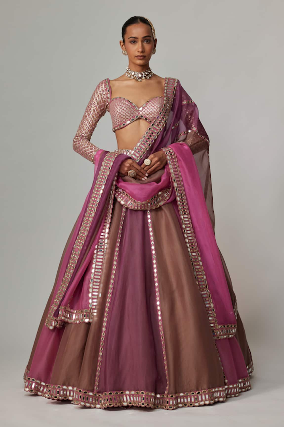 Vvani by Vani Vats Mud Mauve Multicolor Lehenga Set 