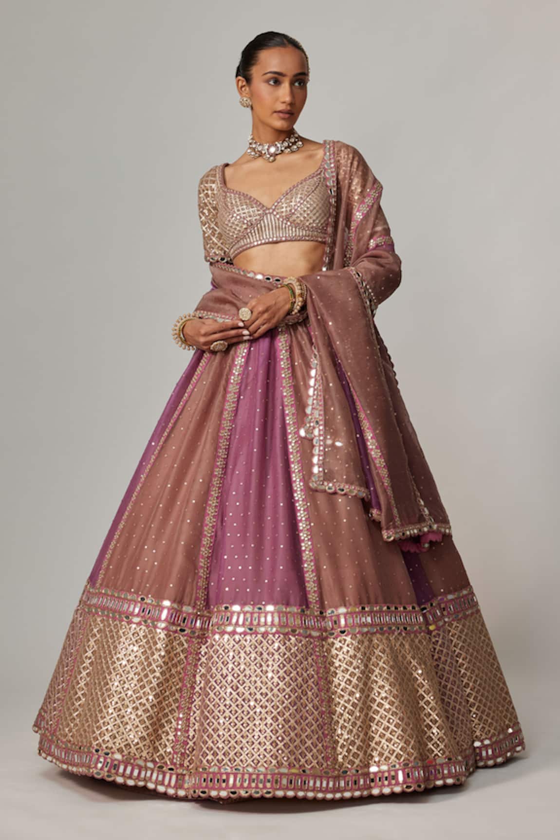Vvani by Vani Vats Mud Mauve Multicolor Lehenga Set 