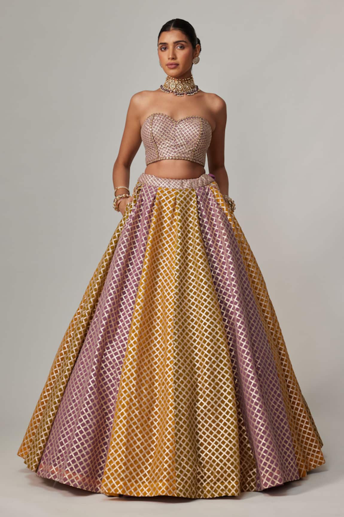 Vvani by Vani Vats Mustard Corset Lehenga Set 