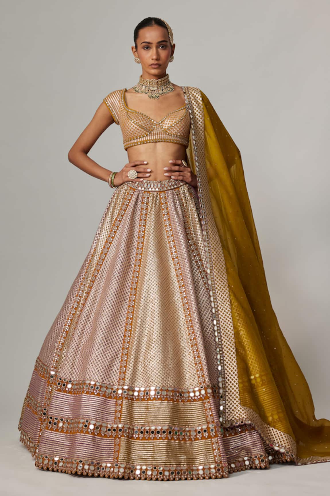 Vvani by Vani Vats Mustard Heavy Metallic Lehenga Set 