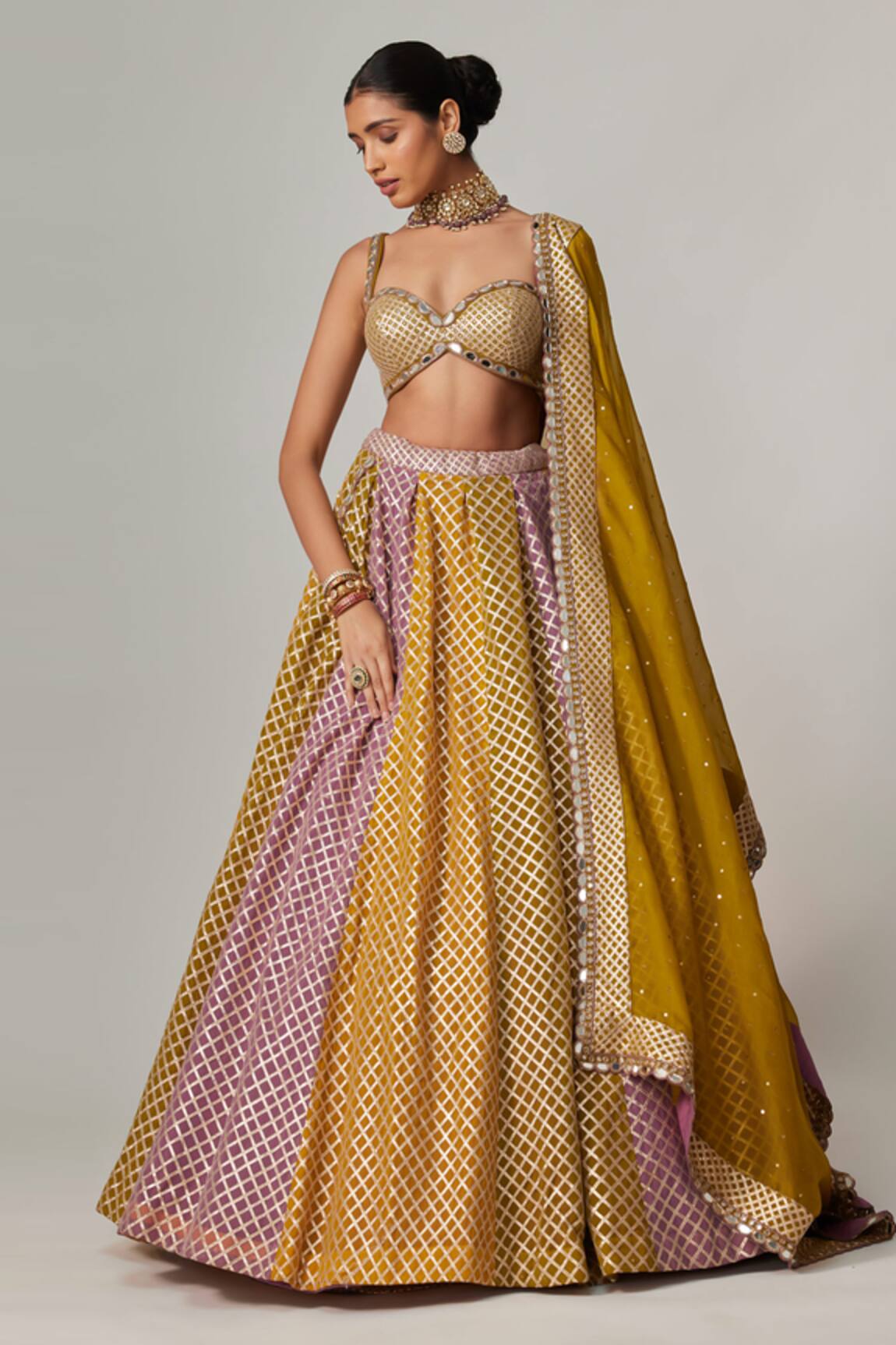 Vvani by Vani Vats Multicolor Big Check Lehenga Set 