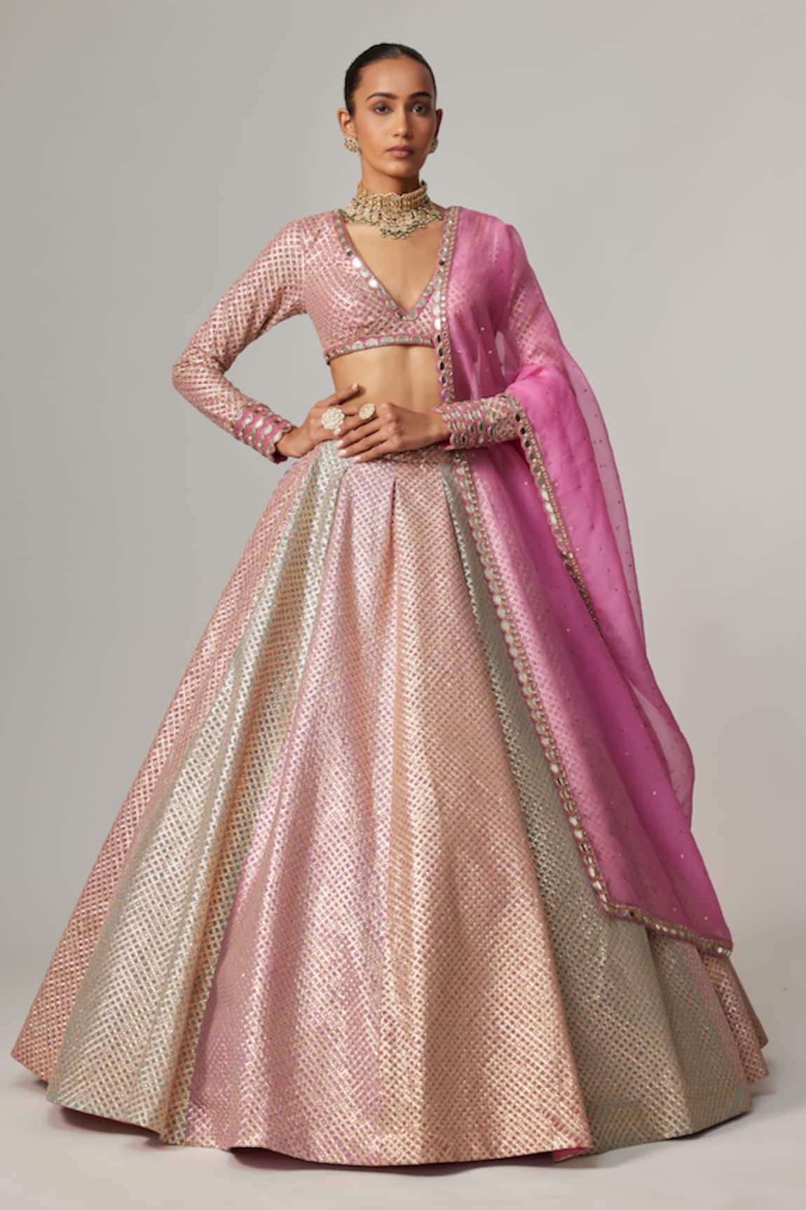 Vvani by Vani Vats Dark Blush Multicolor Lehenga Set 