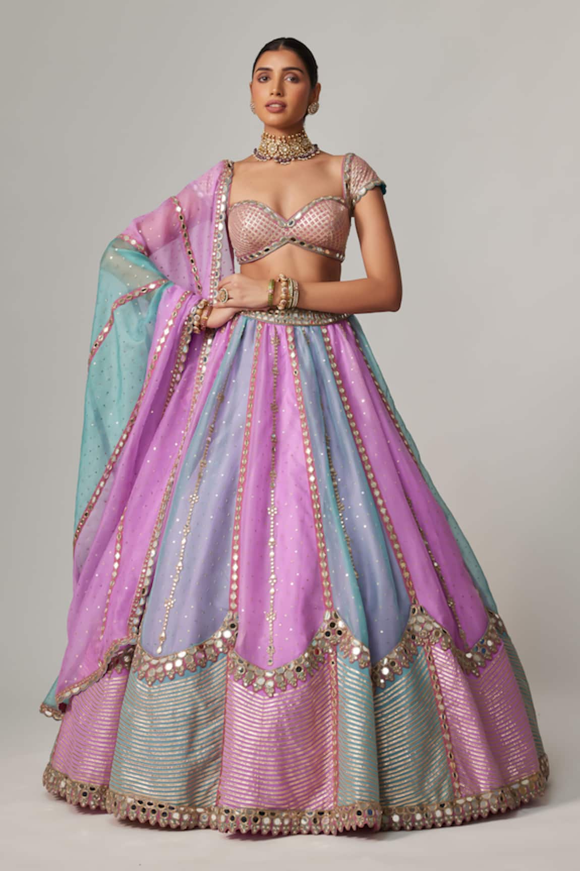 Vvani by Vani Vats Multicolor Gota Embroidered Lehenga Set 