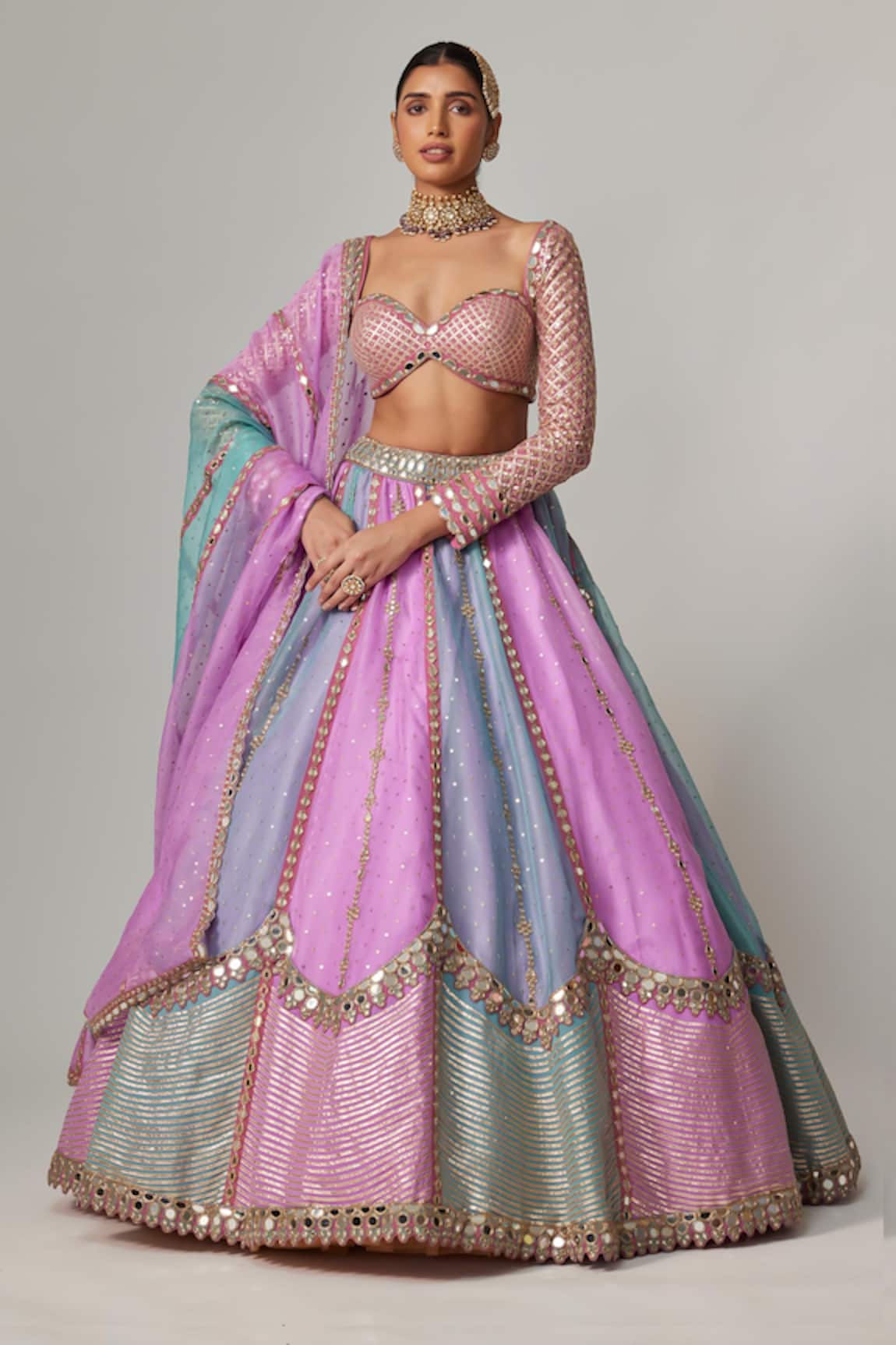 Vvani by Vani Vats Multicolor Gota Embroidered Lehenga Set 