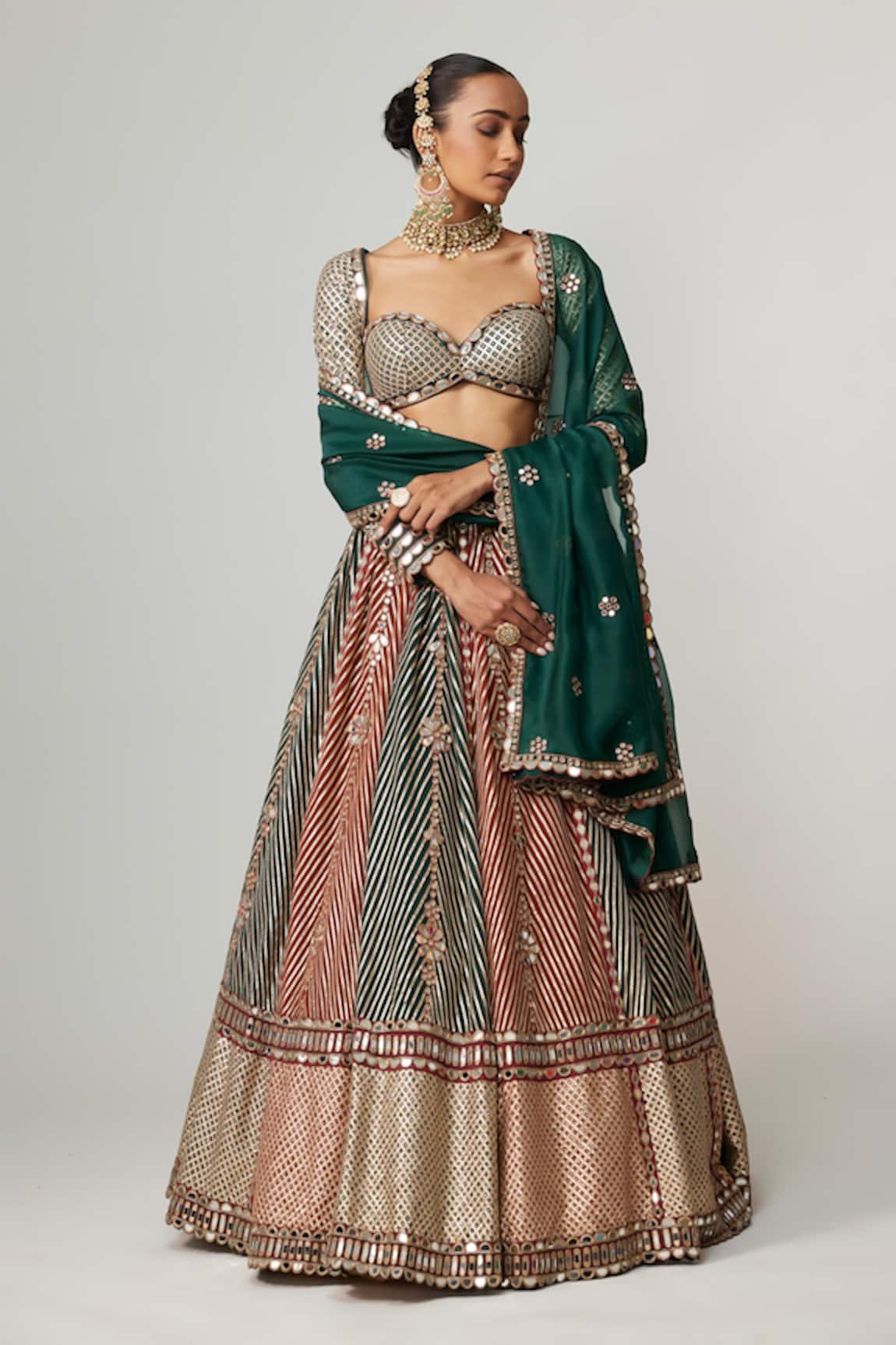 Vvani by Vani Vats Cranberry Flower Linear Lehenga Set 
