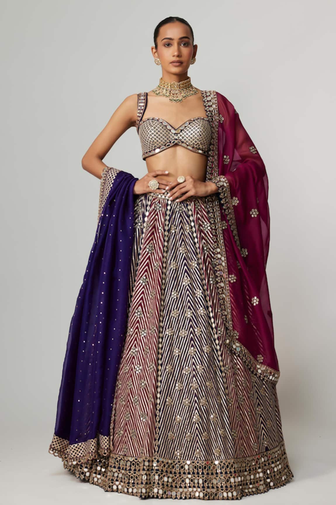Vvani by Vani Vats Teal Wine Multicolor Lehenga Set 