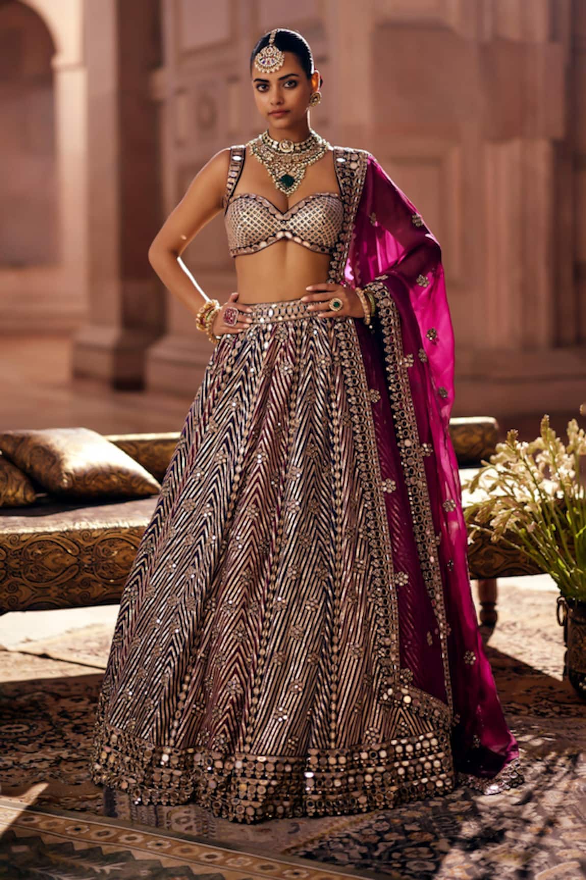 Vvani by Vani Vats Teal Wine Multicolor Lehenga Set 