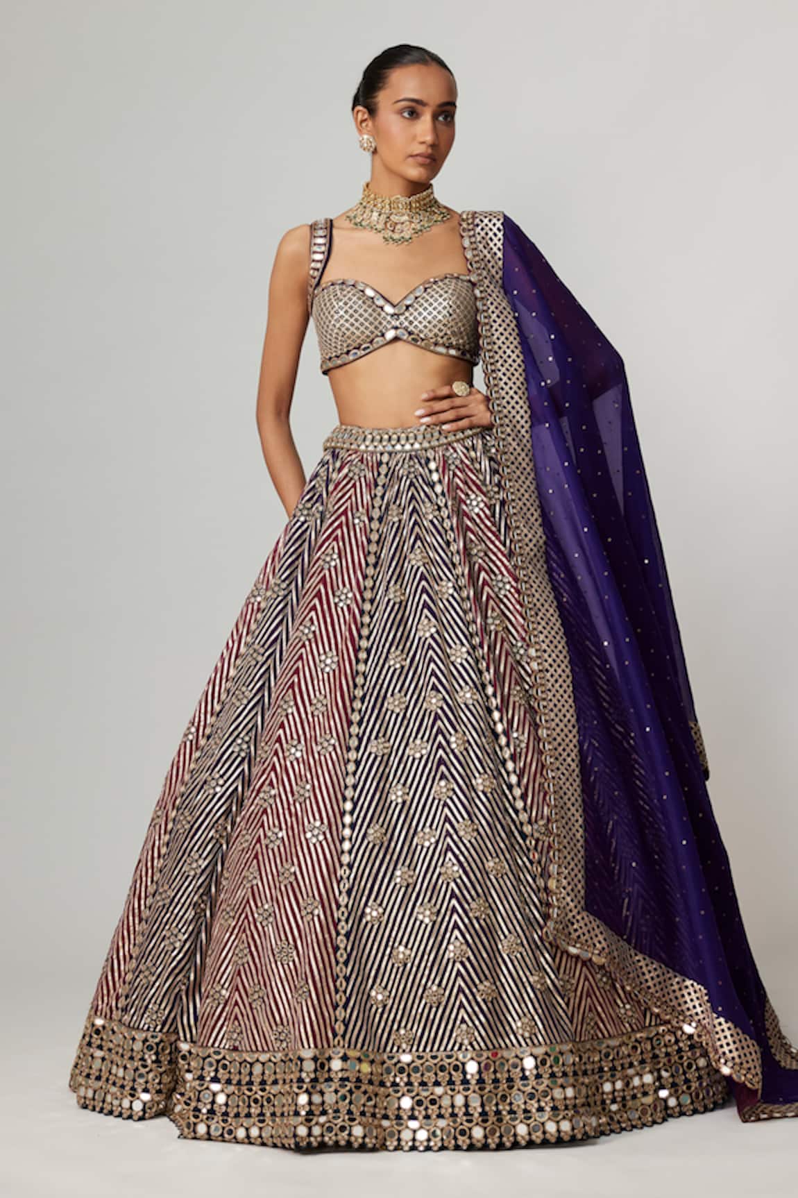 Vvani by Vani Vats Teal Wine Multicolor Lehenga Set 
