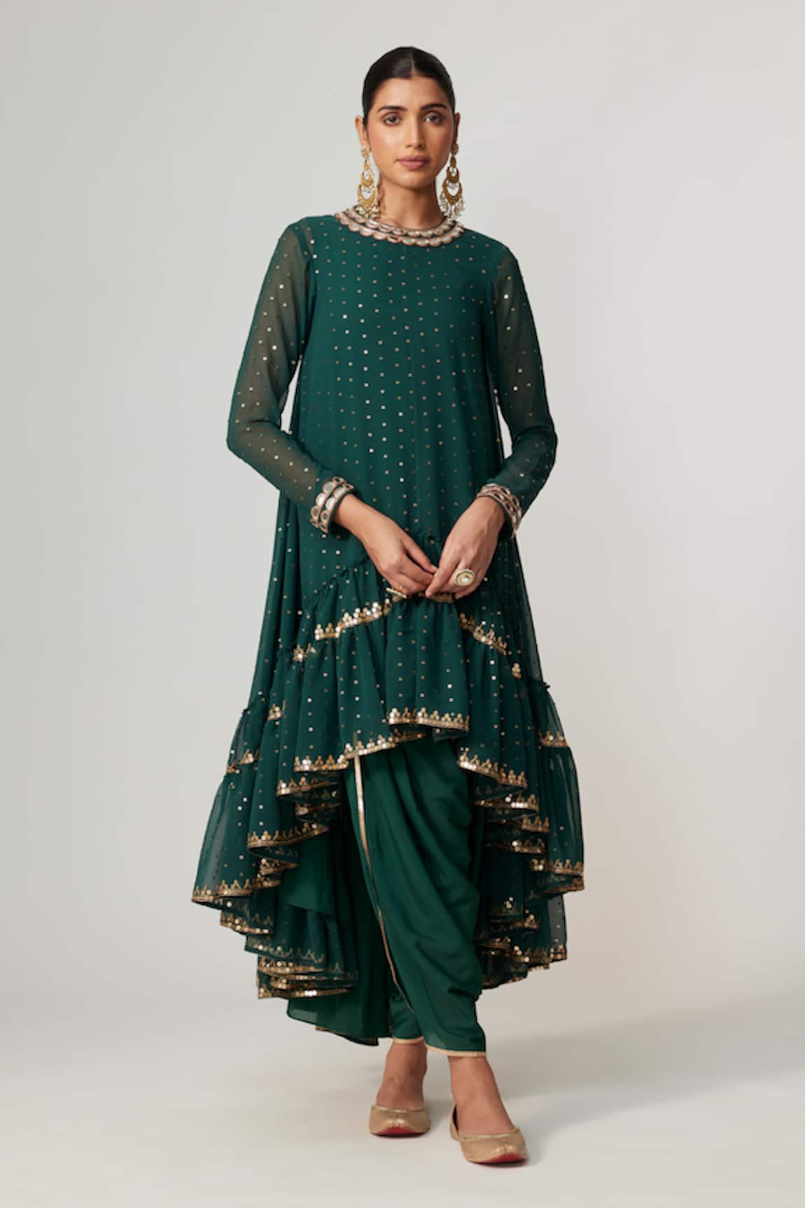Vvani by Vani Vats Jade Green Sequins Embroidered Kurta Set 