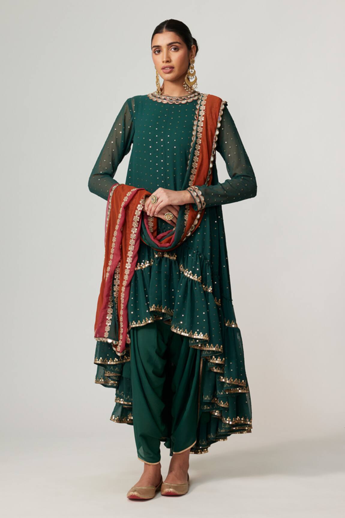 Vvani by Vani Vats Jade Green Dhoti Kurta With Dupatta Set 