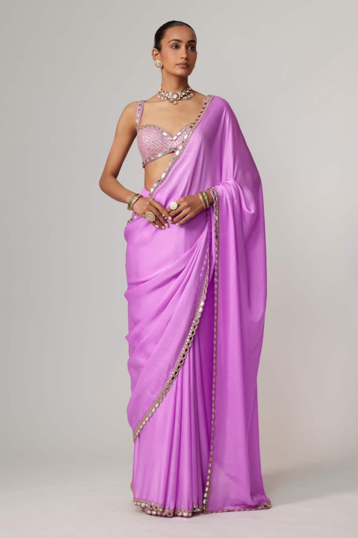 Vvani by Vani Vats Mauve Satin Saree Set 