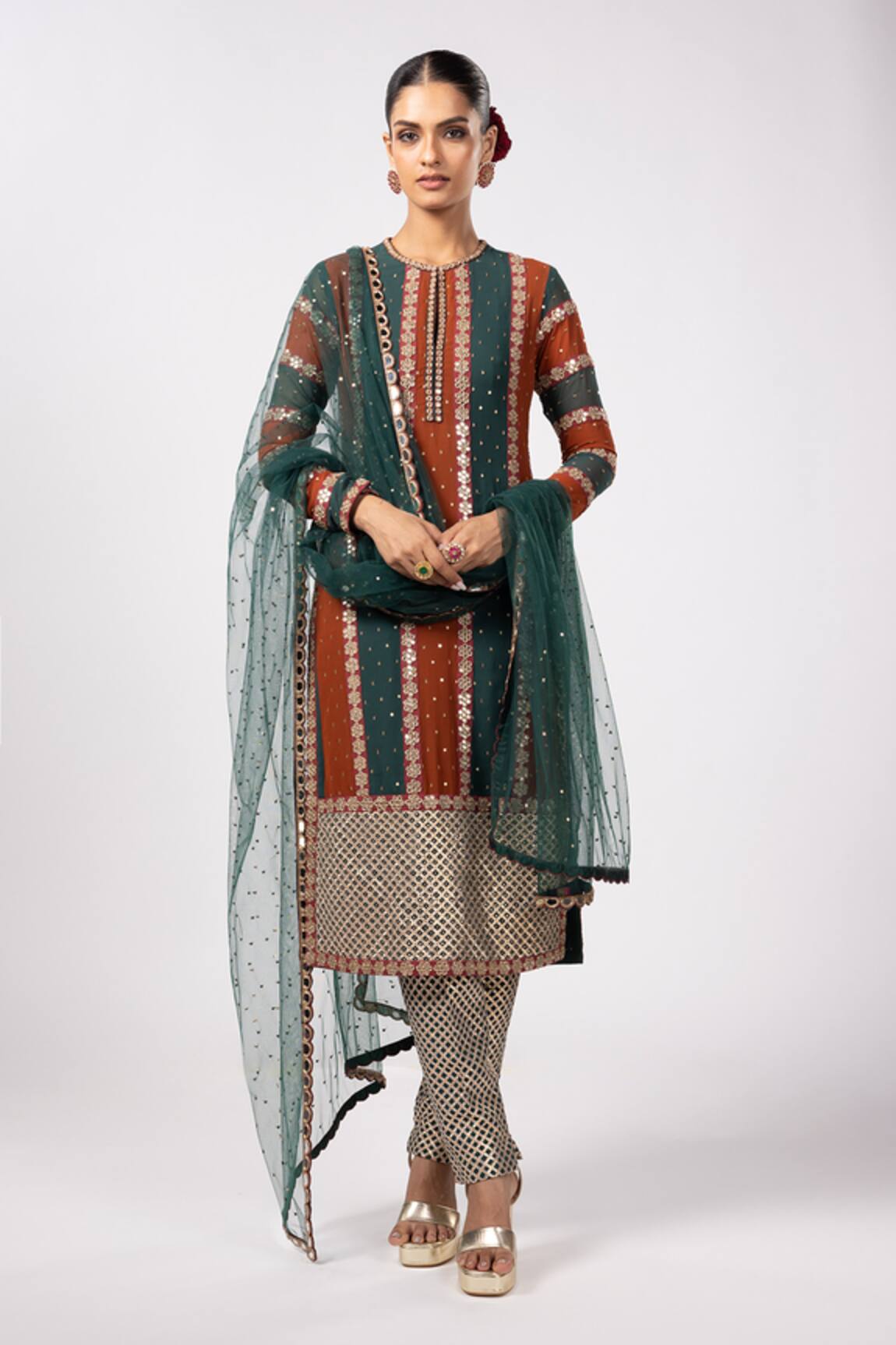 Vvani by Vani Vats Multicolor Jade Green Kurta Set 