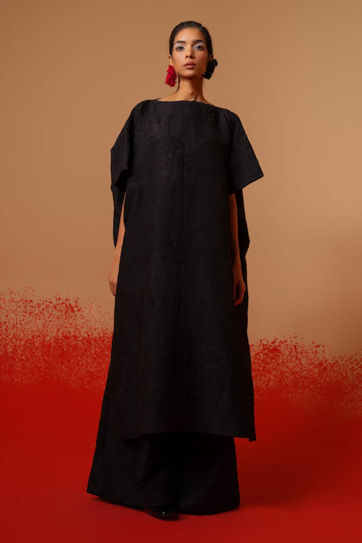 Stoique Black Mysore Silk Long Kurta 