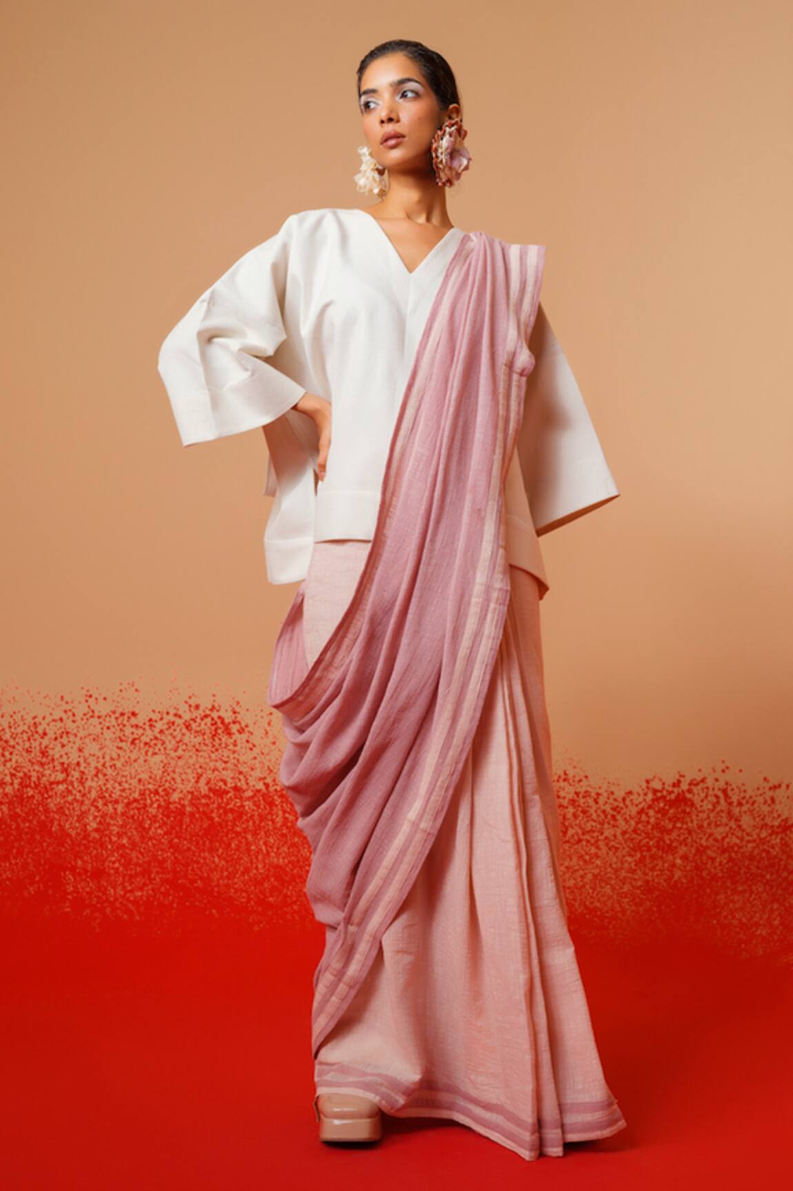 Stoique Crushed Cotton Pre-Draped Saree  