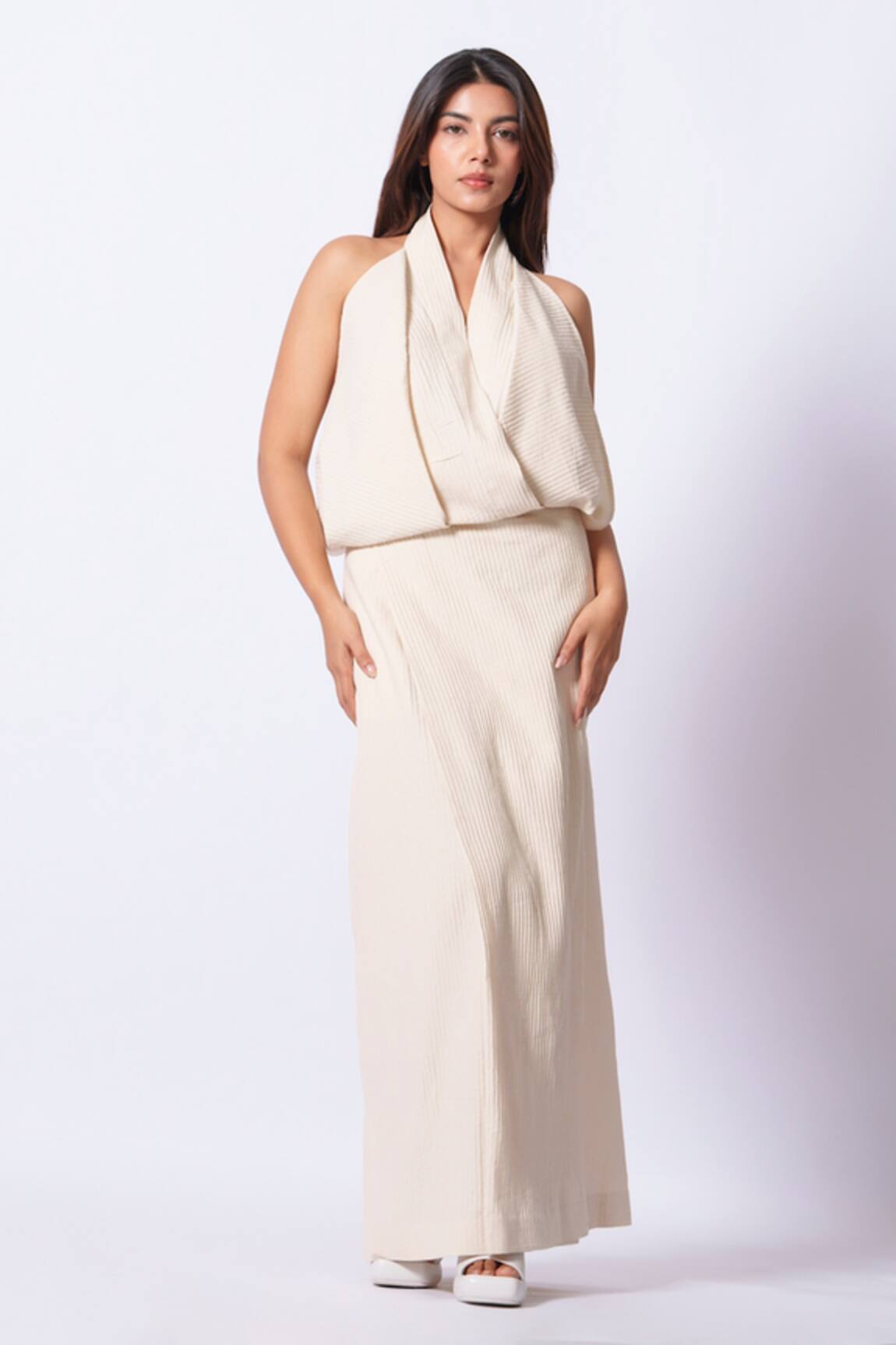 Stoique Pleated Cotton Maxi Dress 