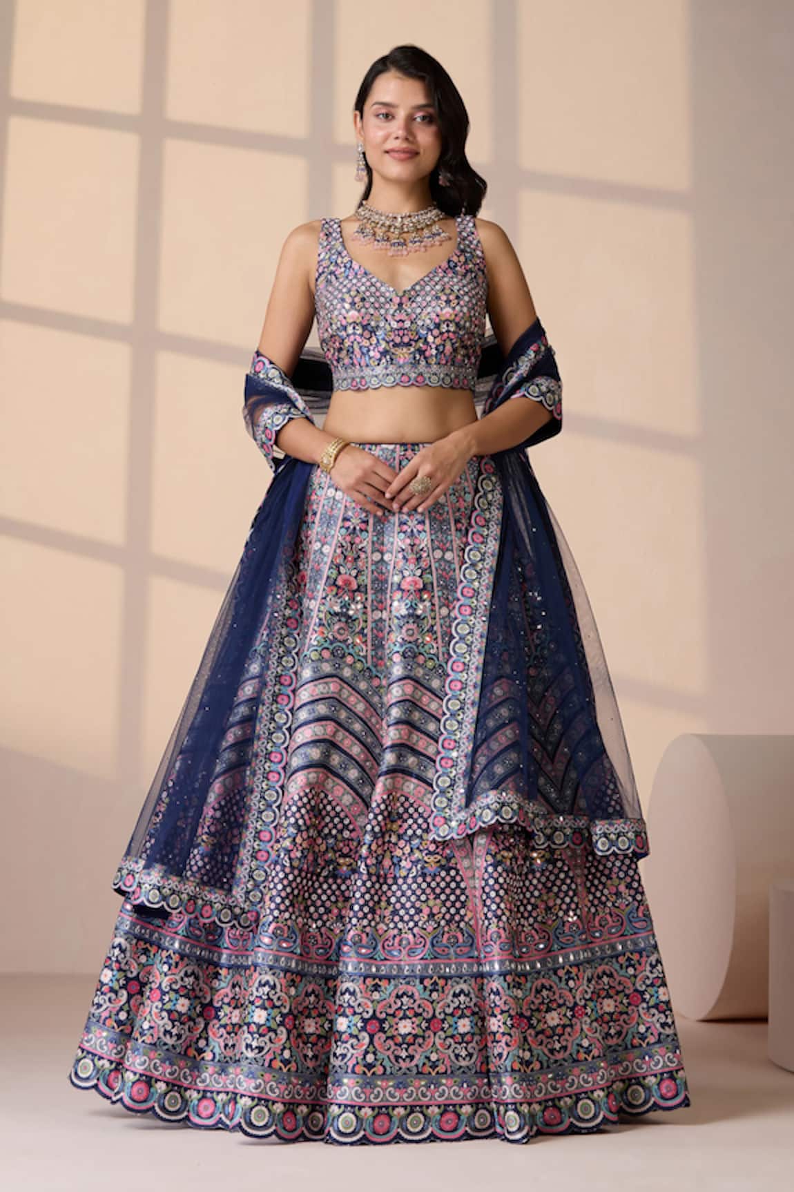 Chaashni by Maansi and Ketan Blue Embroidered Lehenga Set 