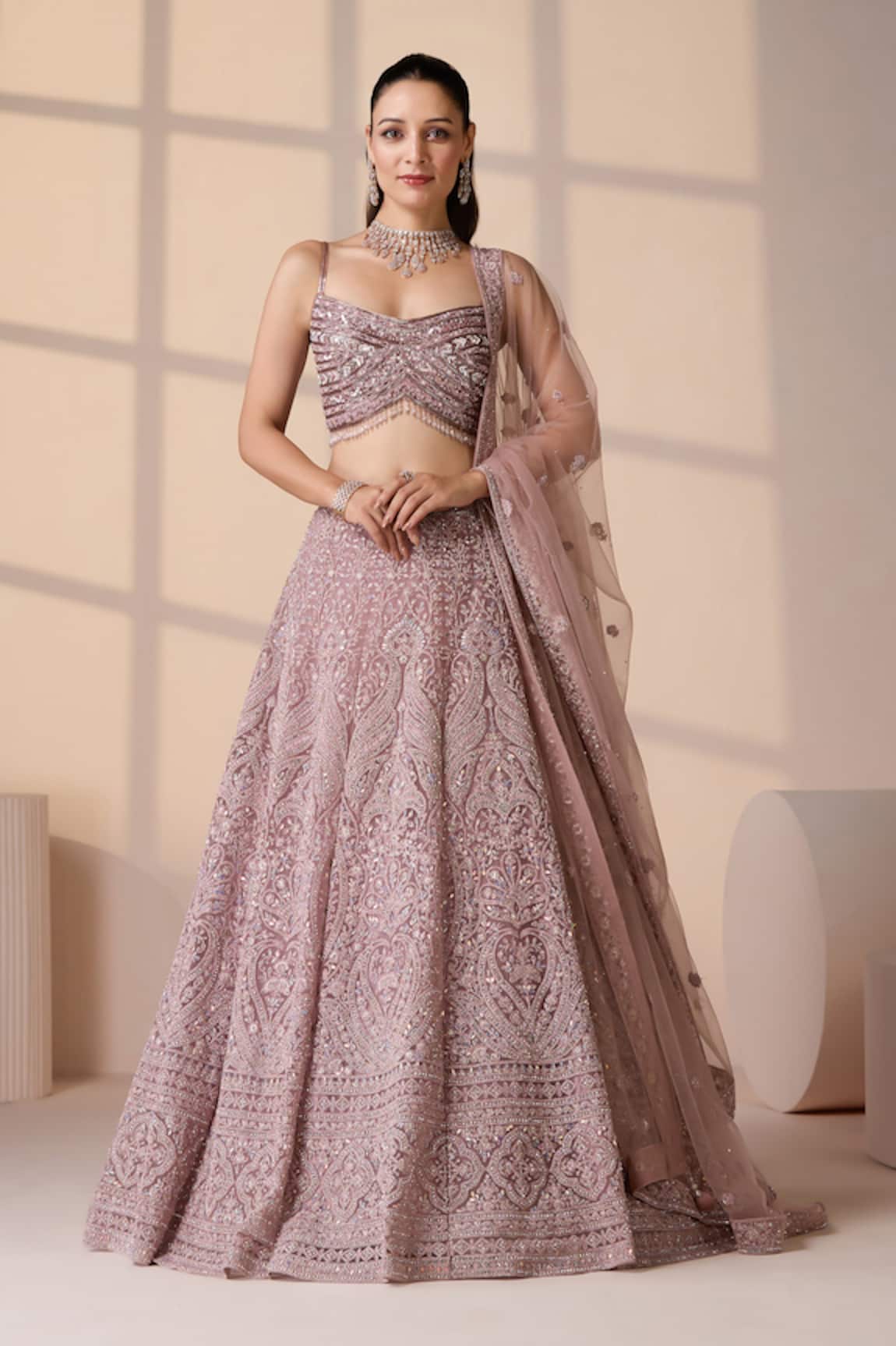 Chaashni by Maansi and Ketan Pink Embroidered Bridal Lehenga Set 