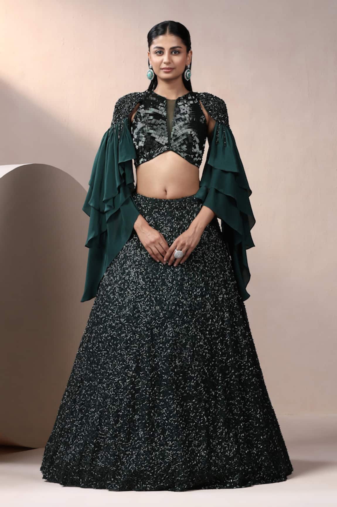 Chaashni by Maansi and Ketan Designer Green Fusion Lehenga Set 