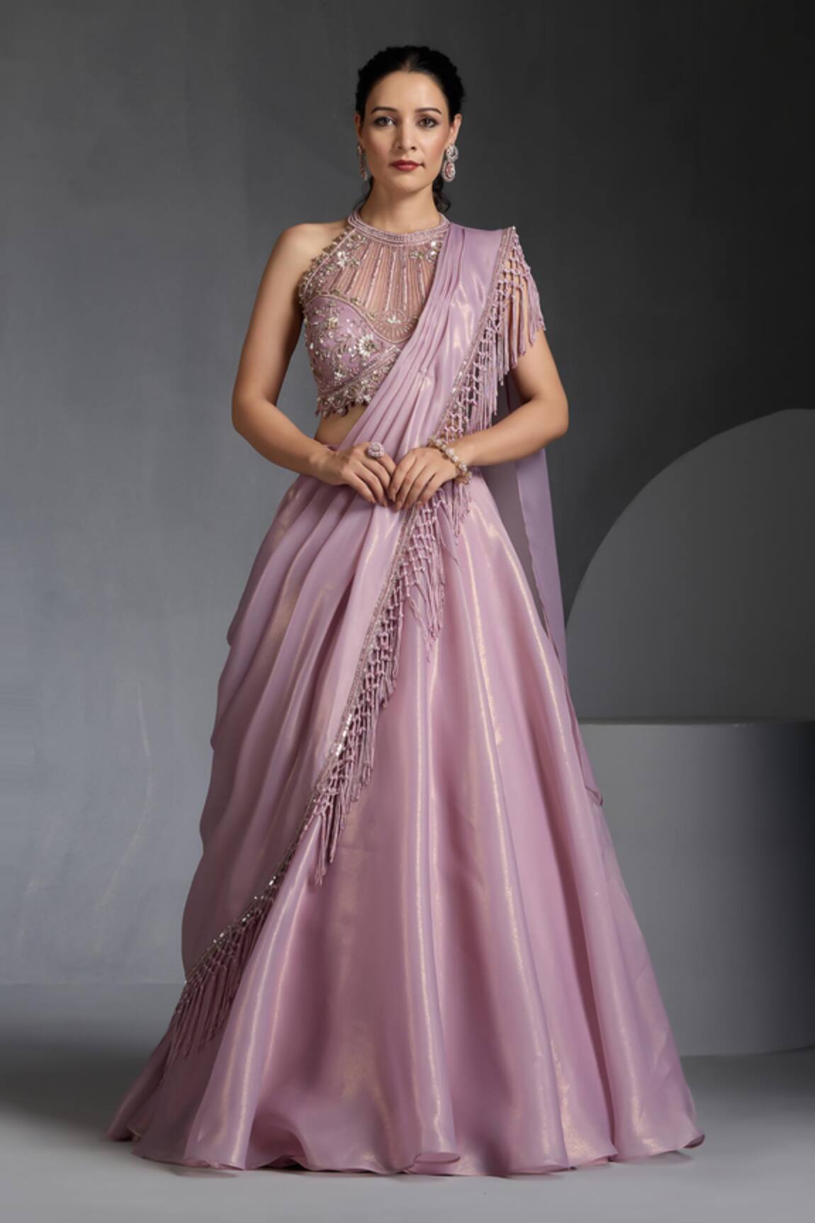 Chaashni by Maansi and Ketan Designer Pink Fusion Lehenga Set 