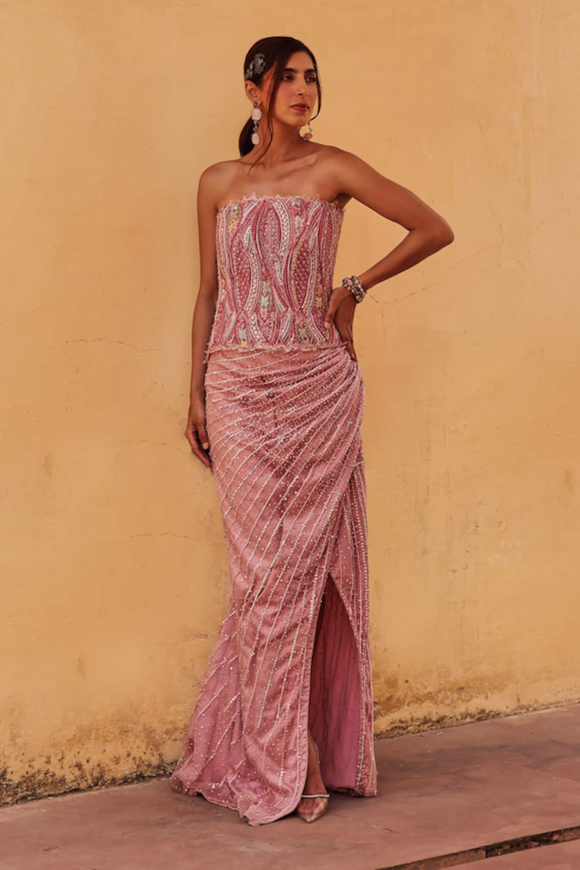 Label Moni K Pink Draped Skirt & Corset Set 