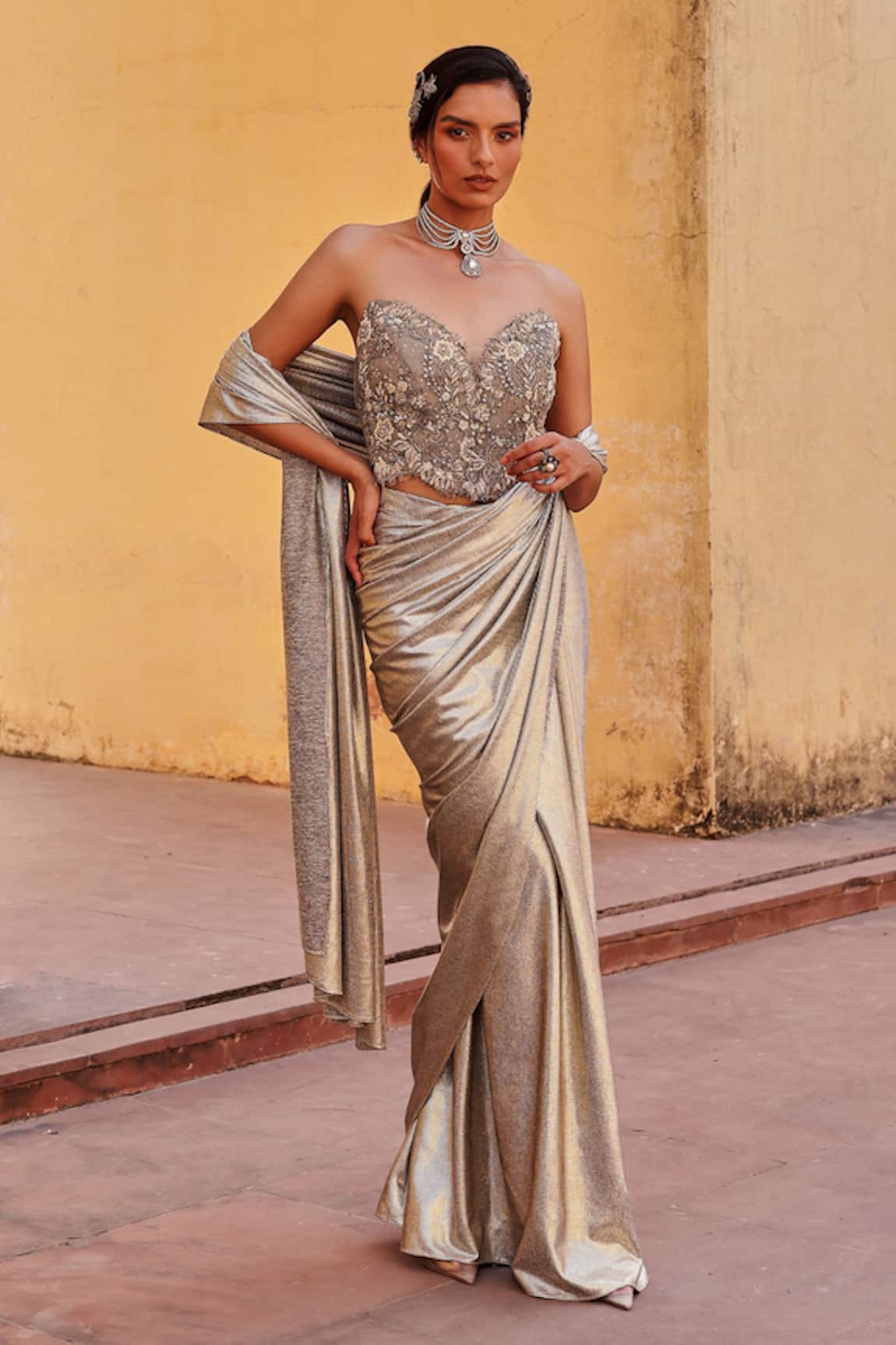 Label Moni K Designer Pre-Draped Saree & Blouse 
