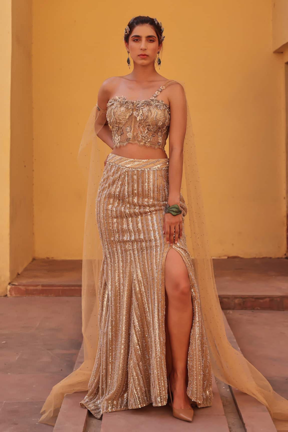 Label Moni K Golden Fusion Lehenga Set 