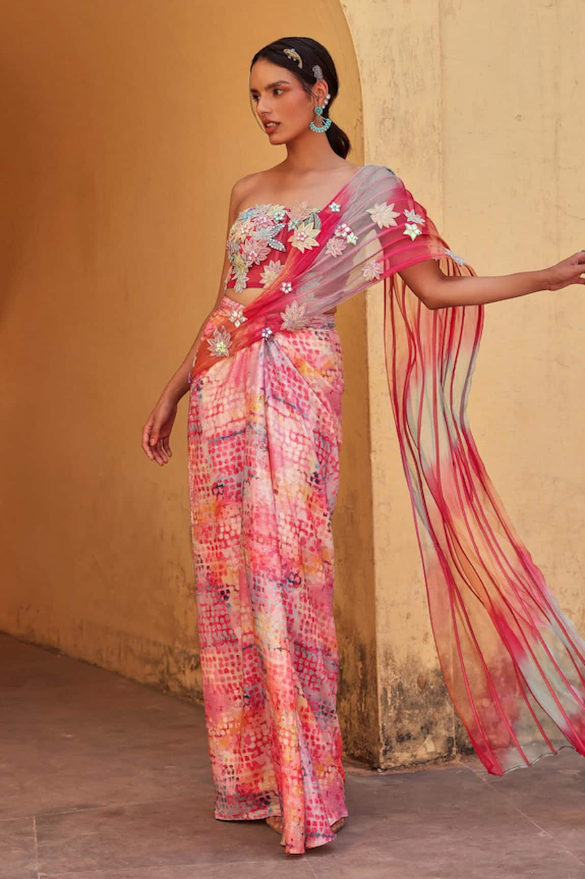 Label Moni K Multi Color Fusion Style Kurta Set 