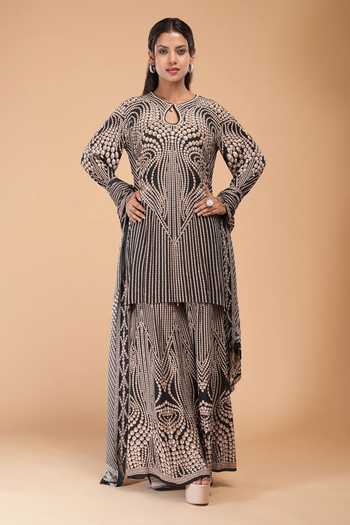 Nirraamyaa Black Rhinestone Embroidered Kurta Set 