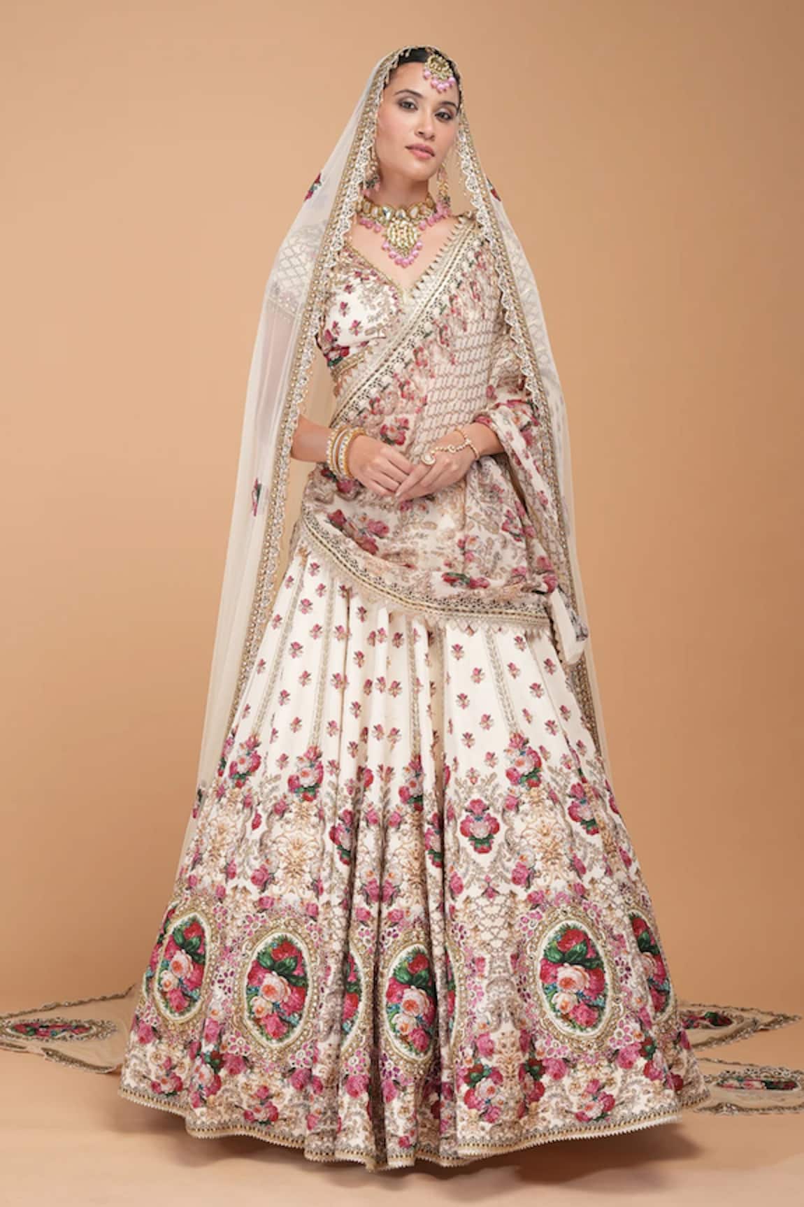 Nirraamyaa Ivory Rhinestone Embroidered Lehenga Set 