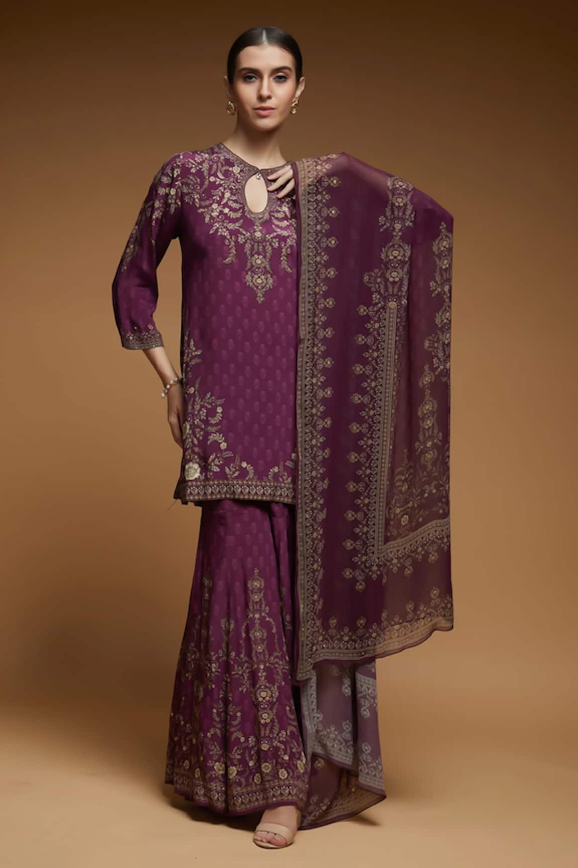 NIRRAAMYAA Wine Straight Kurta Set  