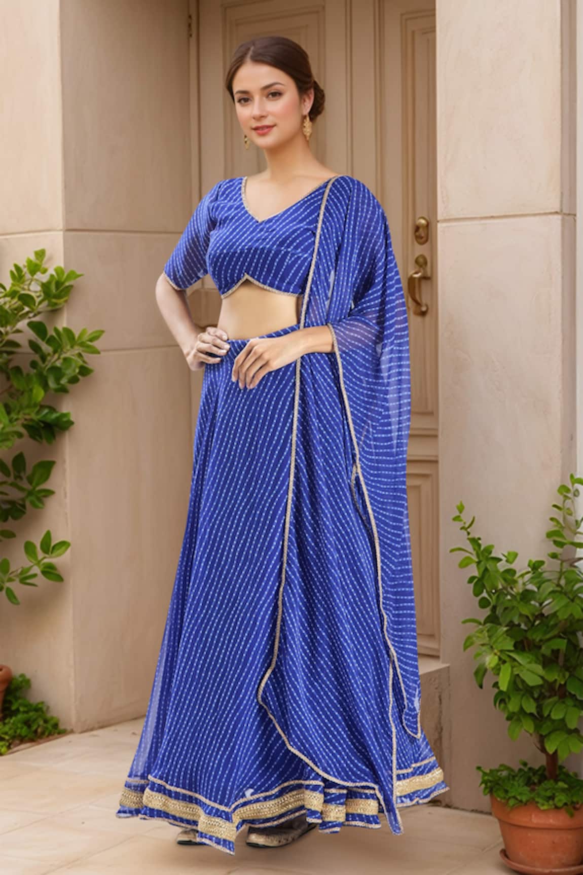 Samyukta Singhania Lace Embellished Leheriya Lehenga Set 