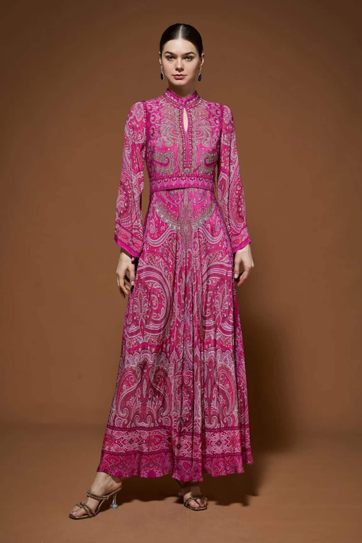 Nirraamyaa Fuchsia Paisley Print Gown 