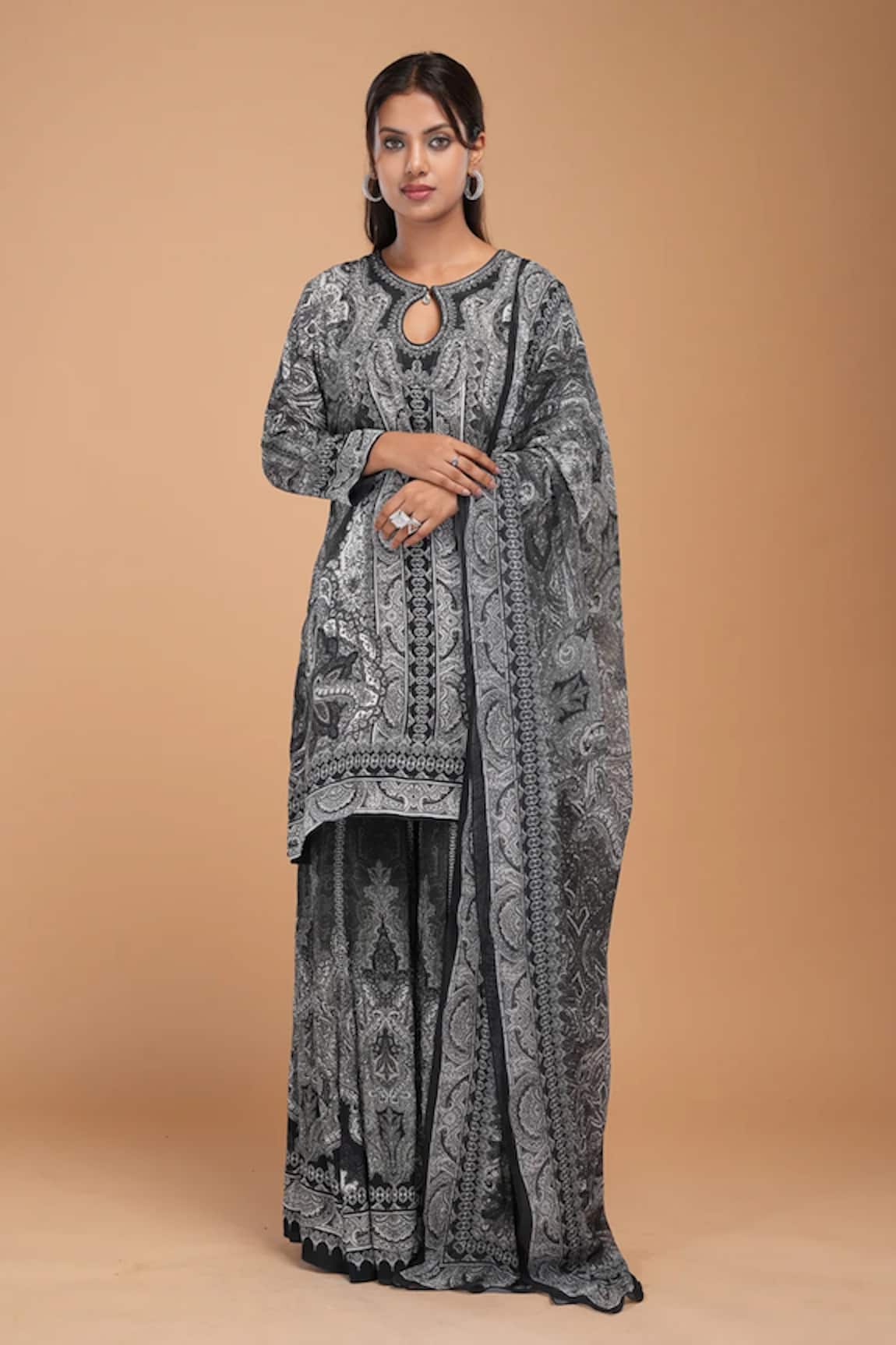 Nirraamyaa Black Rhinestone Embroidered Kurta Set