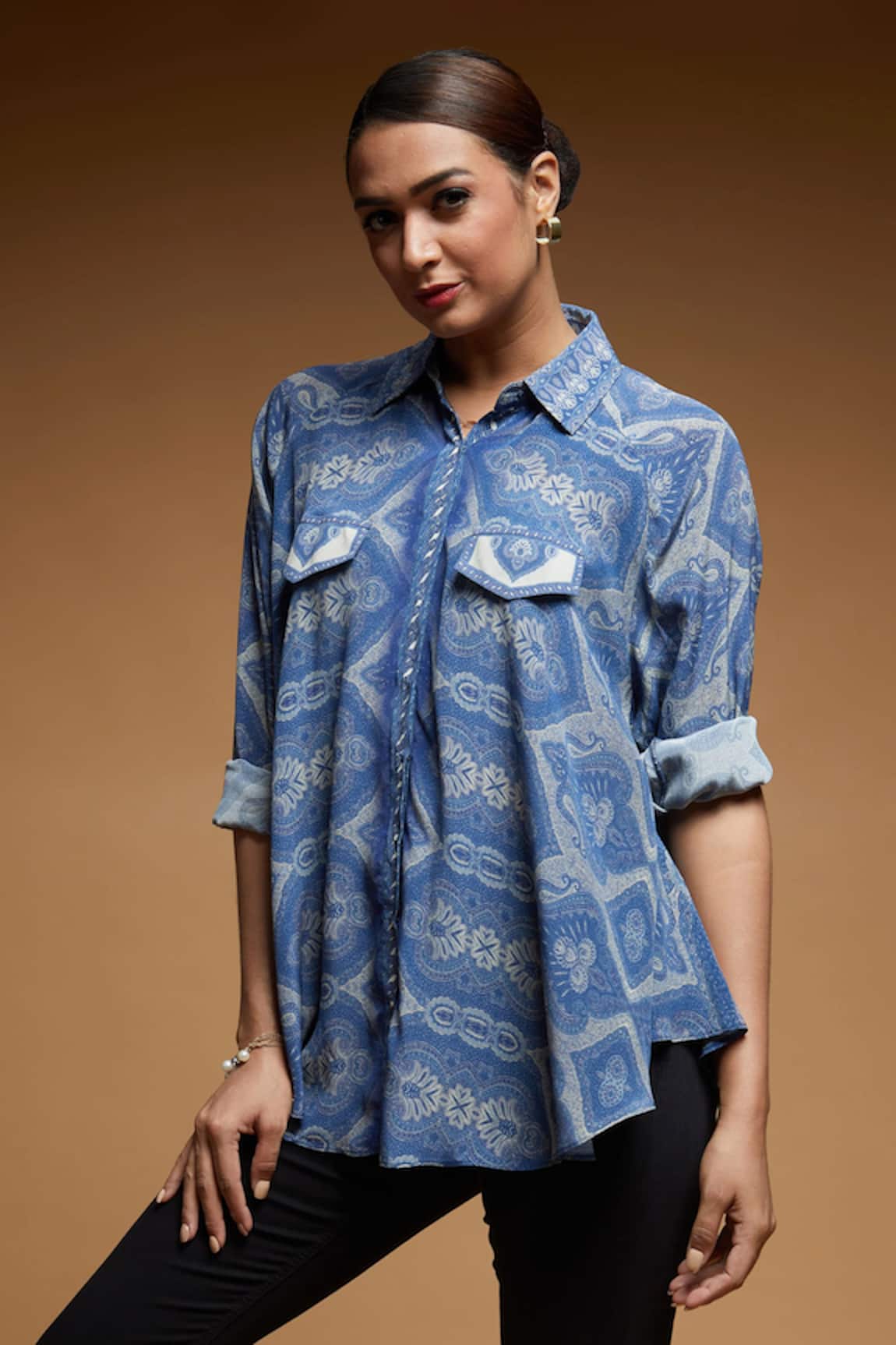 Nirraamyaa Blue Bemberg Crepe Shirt