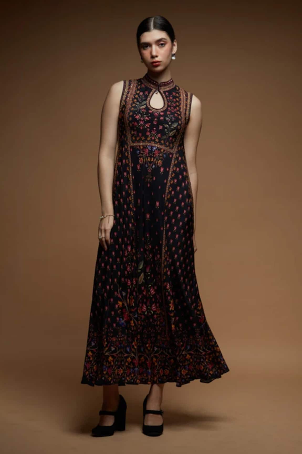 NIRRAAMYAA Black Rhinestone Embellished Gown 
