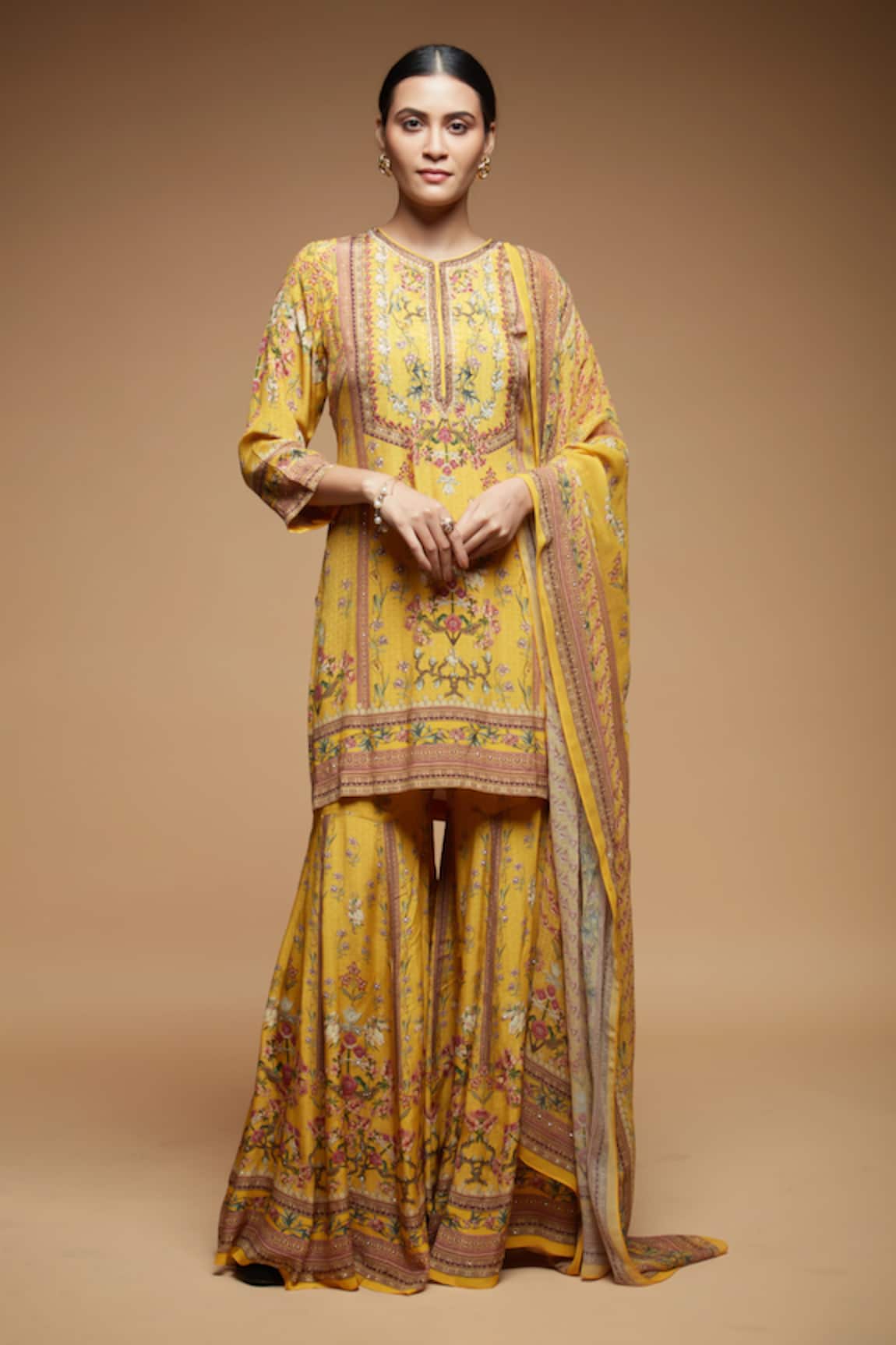 NIRRAAMYAA Mustard Yellow Kurta Sharara Set 