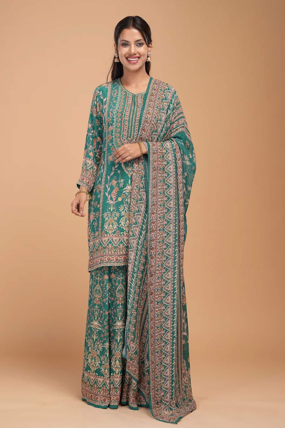 NIRRAAMYAA Green Bemberg Crepe Kurta Set 