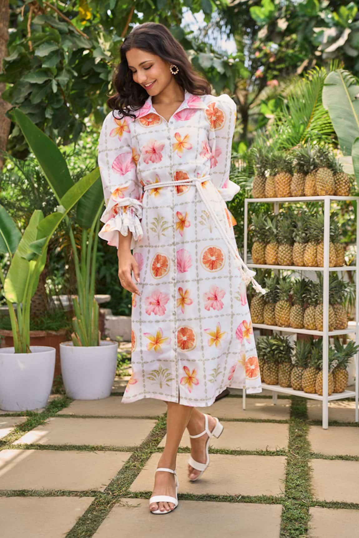 Verano by Tanya Floral Print Midi Dress with Belt 
