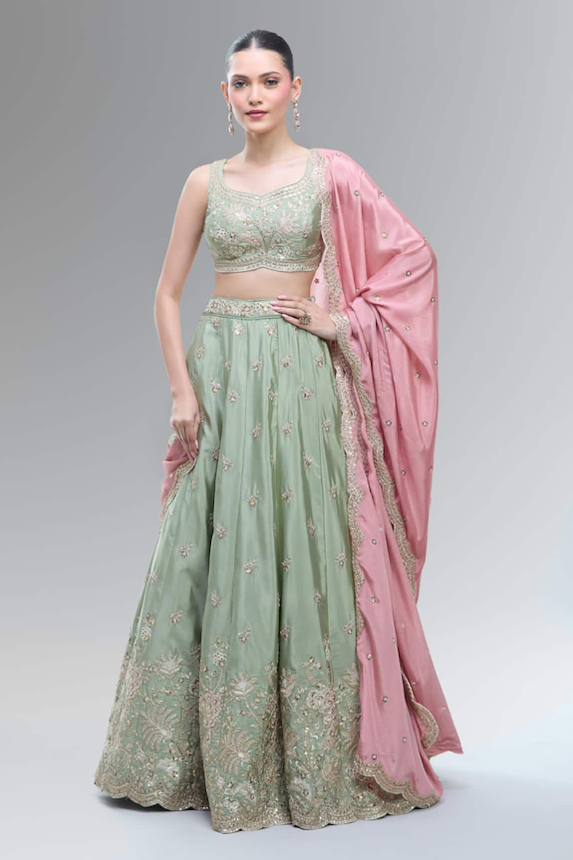 Samyukta Singhania Green Embroidered Classic Lehenga Set 