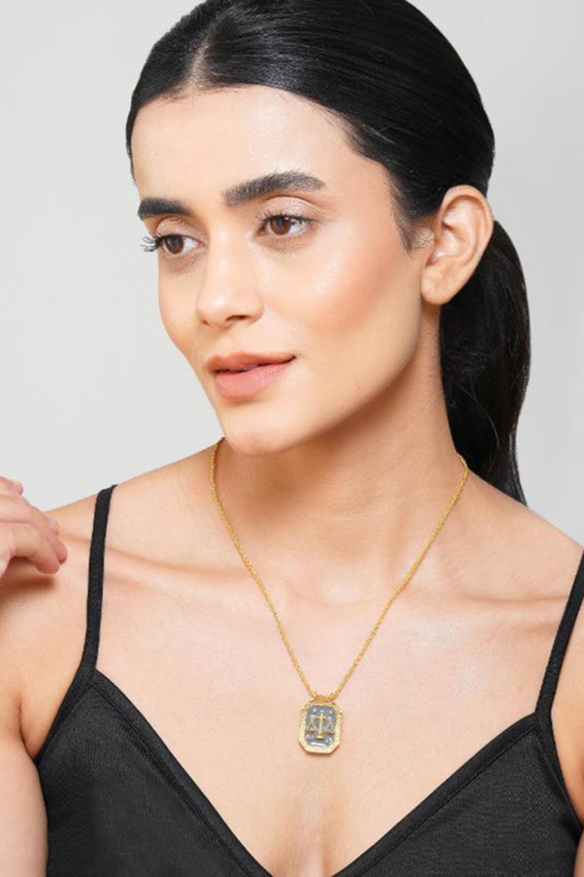 Zariin Libra Zodiac Tablet Necklace with Opal 
