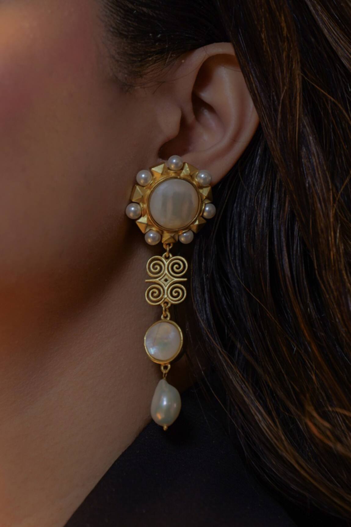 Zariin Designer Gold Plated Dangling Earrings 