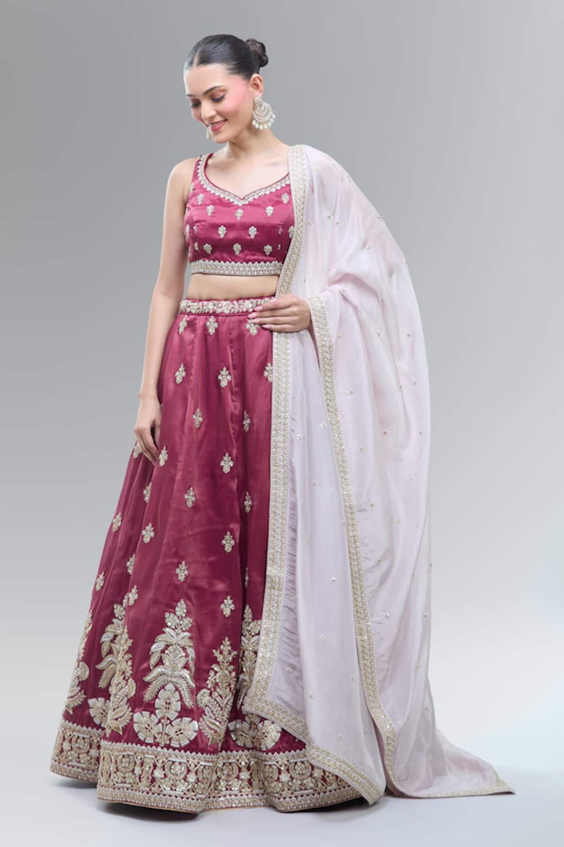 Samyukta Singhania Maroon Tissue Classic Lehenga Set 