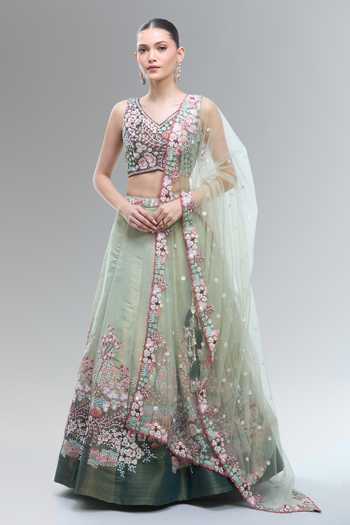 Samyukta Singhania Floral Thread Beads Sequin Zari Pearl Stone Lehenga 