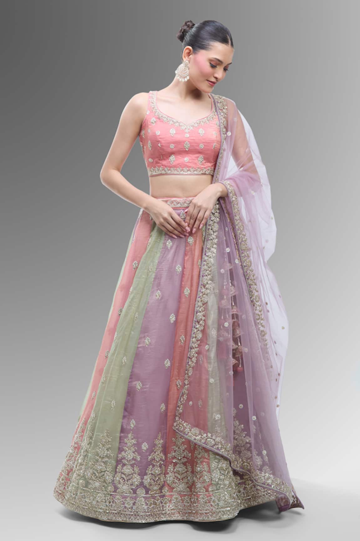 Samyukta Singhania Multicolor Tissue Classic Lehenga Set 