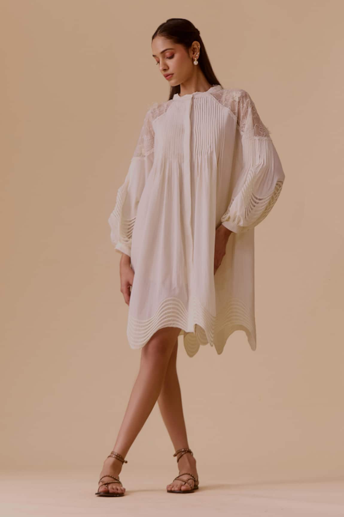 BUNKA Designer Ivory Dress with Belt 