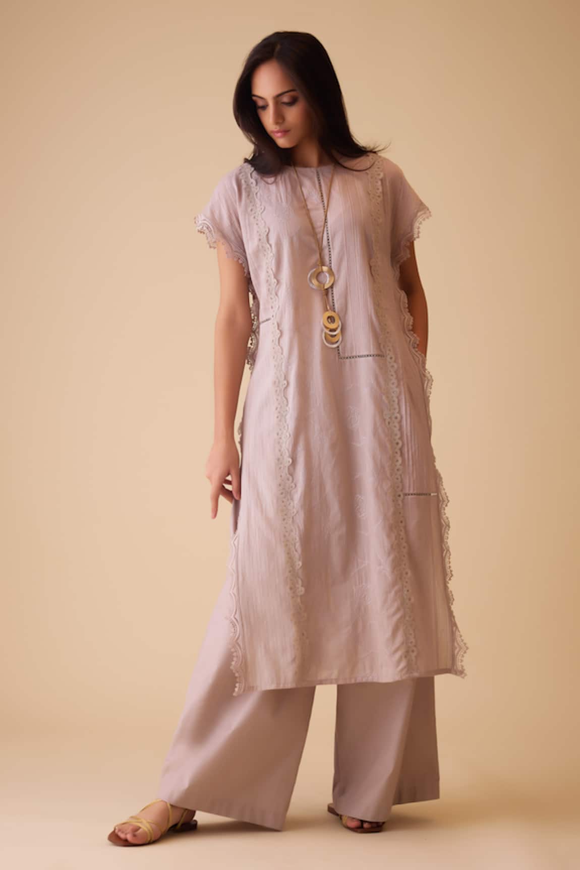 BUNKA Delna Designer Beige Kurta 